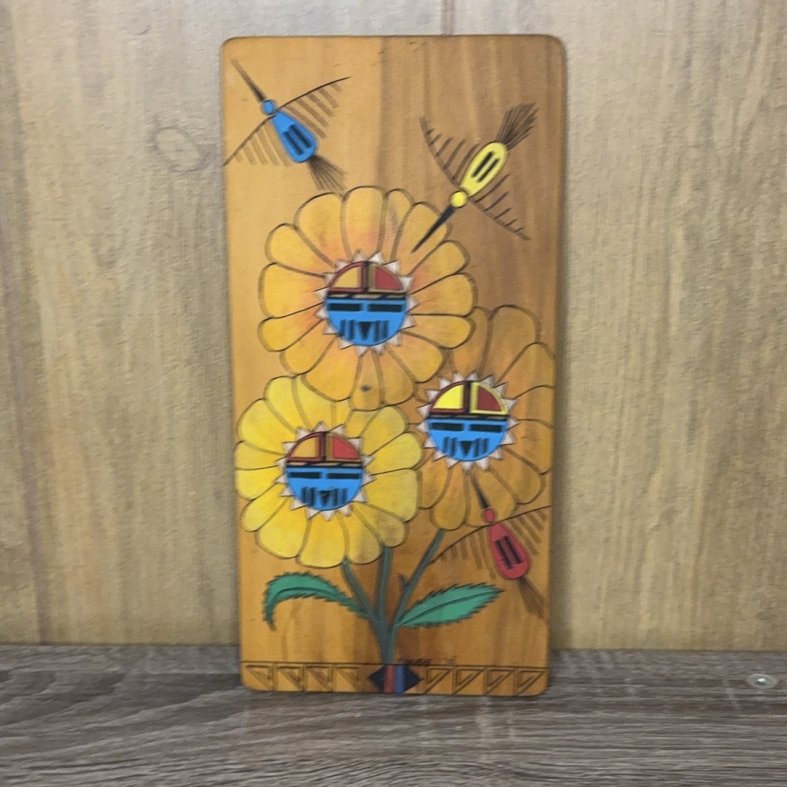 Hopi Native American Wood Wall Art Kachina Flower Bird R. Navasie 2012 Plaque