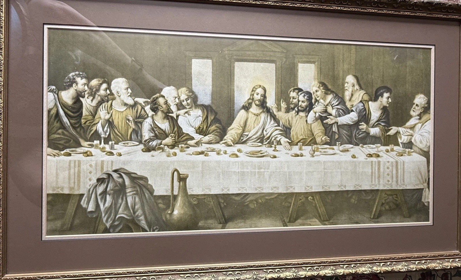 Framed Last Supper Print Religious Wall Art Gold Ornate Frame 29.25 x 17.5