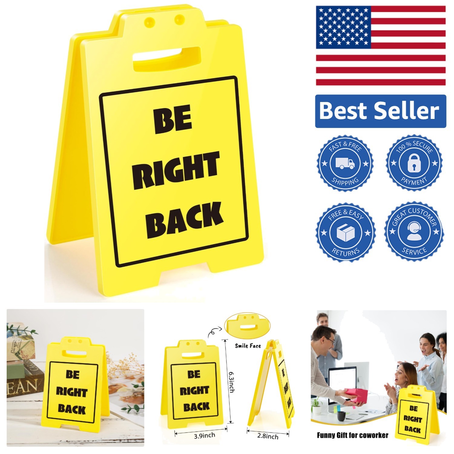 Elegant ‘Be Right Back’ Desk Sign – Durable ABS, Ideal for Office Settings