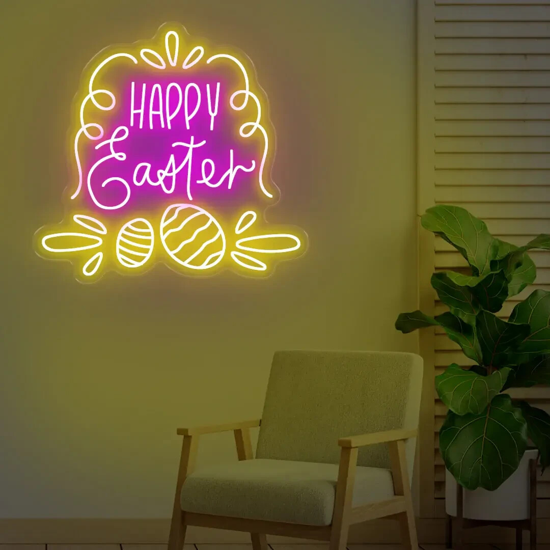 Personalized Easter Neon Sign – Bunny LED Light for Home & Party Decorations