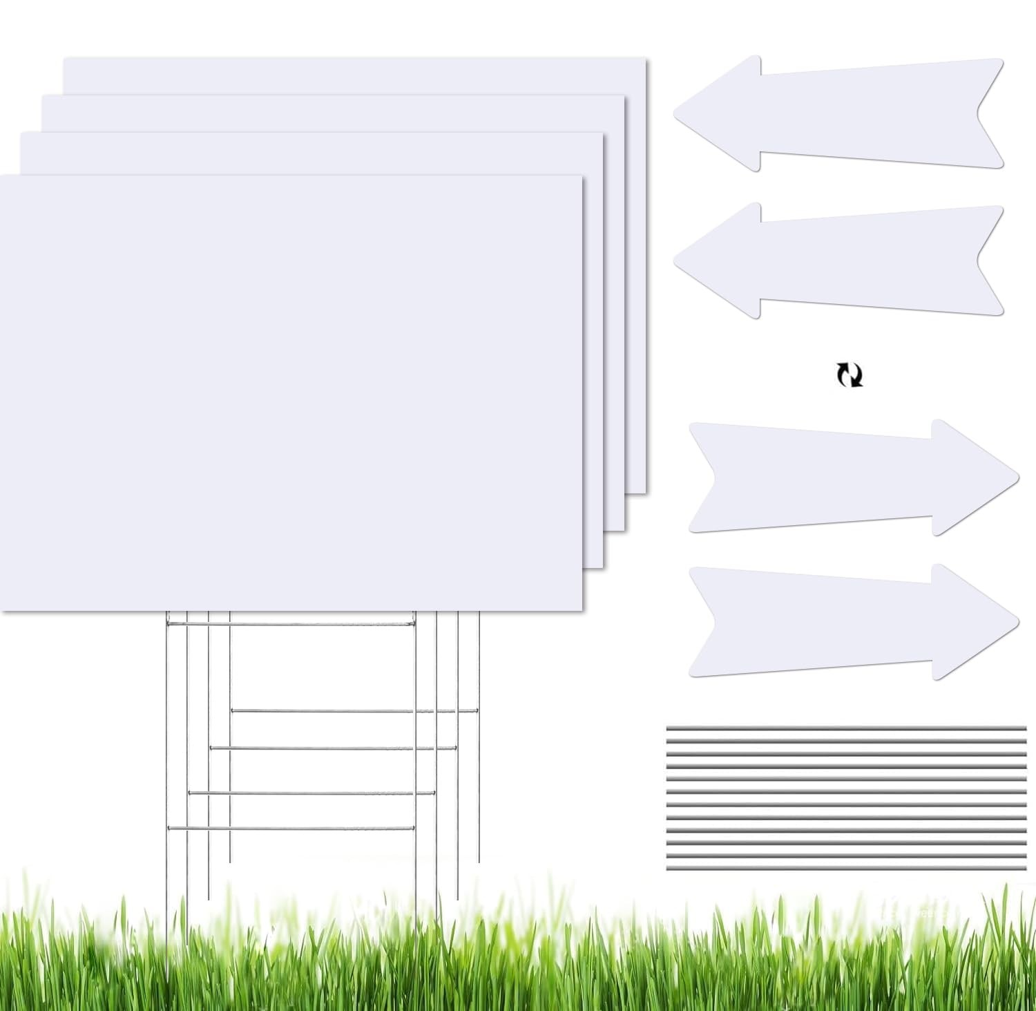 Blank Yard Signs 18″x13″ White 4 Pack with H-Shape Stakes – DIY Sale Decor