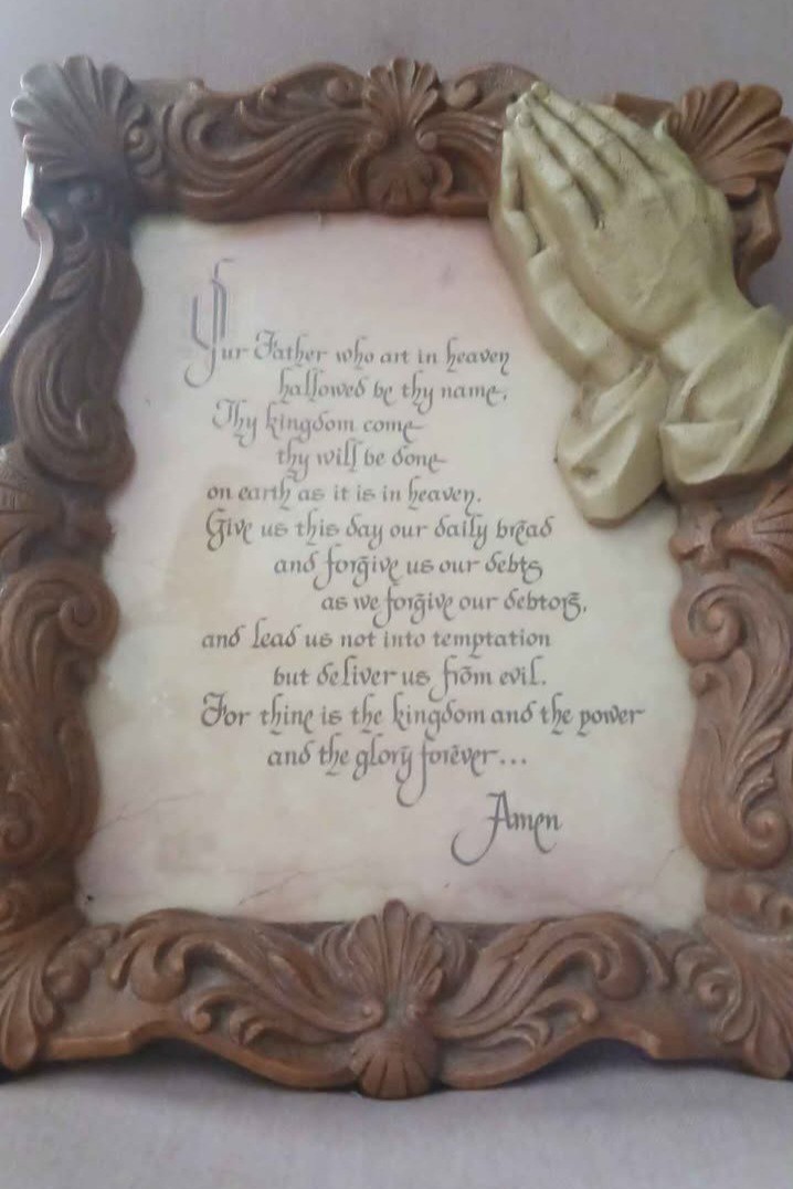 Religious Prayer Wall Plaque, Praying Hands 3D Relief, Resin, Brown/Beige