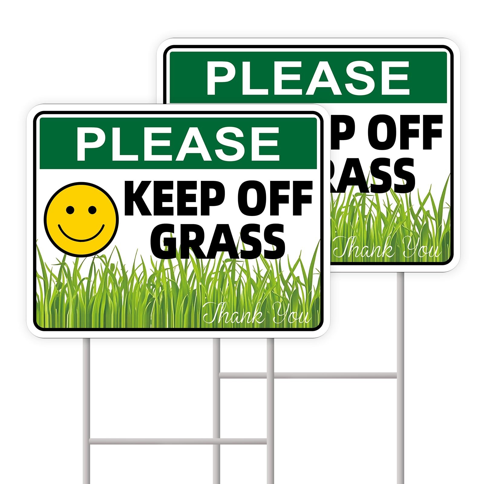 GXGGUS Keep Off Grass Sign, 2-Pack 13″x10″ H-Metal Stakes, Double-Sided Signs…