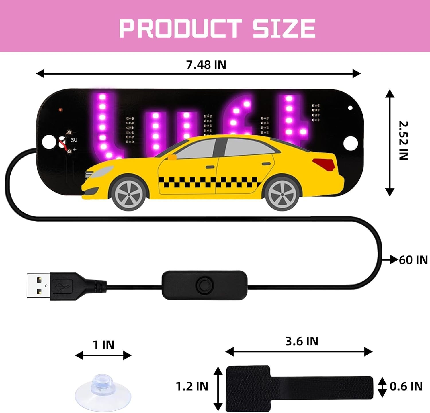 LED Light for Car, Sign Car Windshield, Taxi Decal Style B：Pink