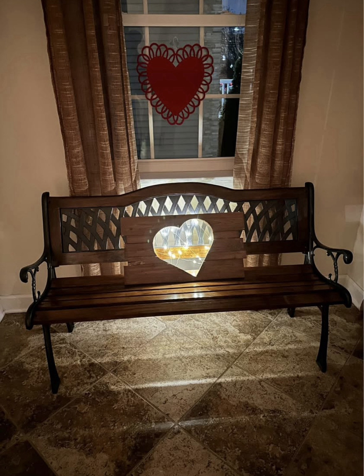 Decorative Rustic Wood Heart with Lights. Stained or Painted.