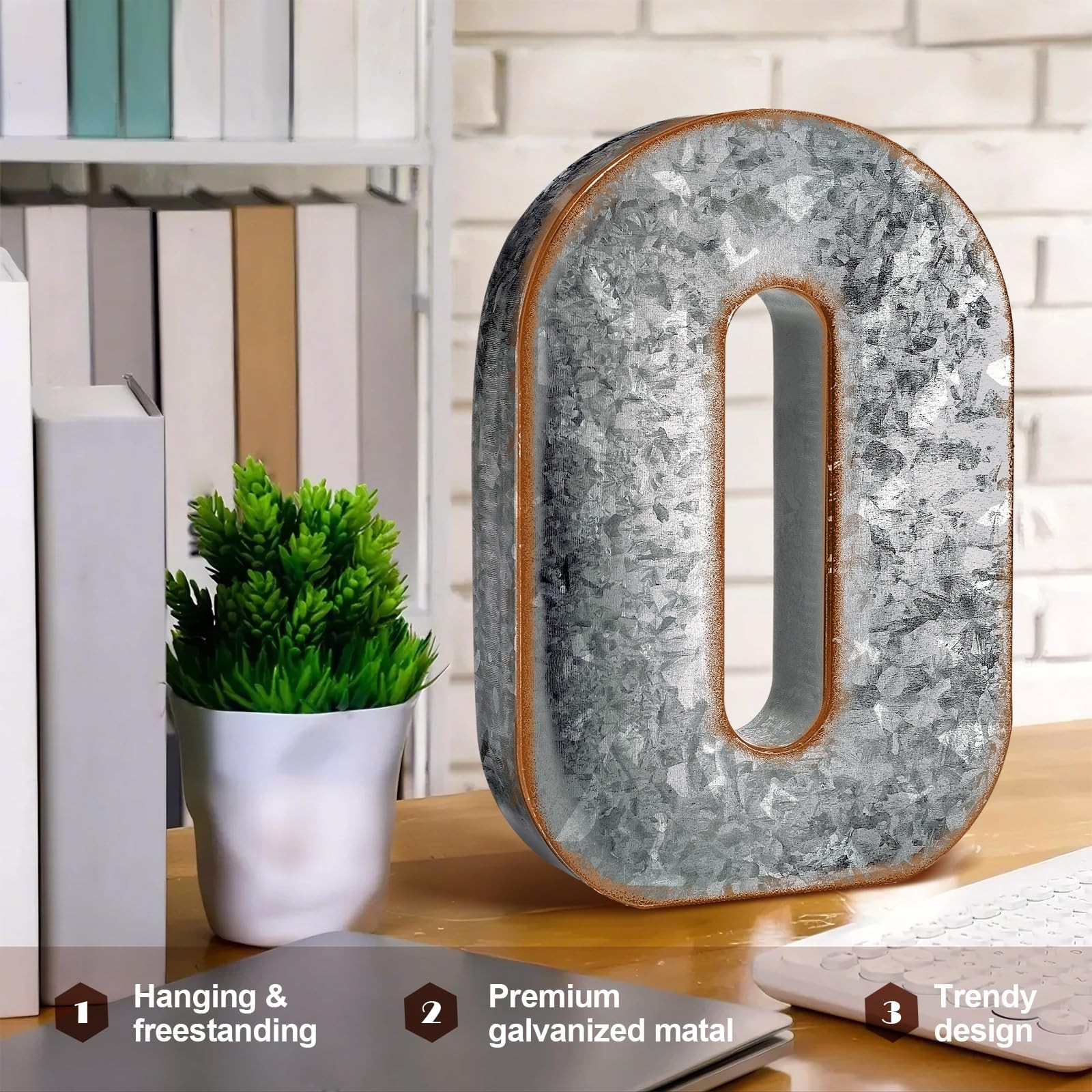 12″ Metal Letter O Wall Decor Large Galvanized Letter 3D Signs Shelf Decorati…