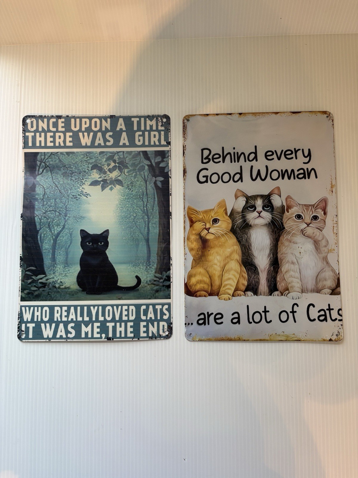 Vintage Cat Lover Metal Tim Signs Pair