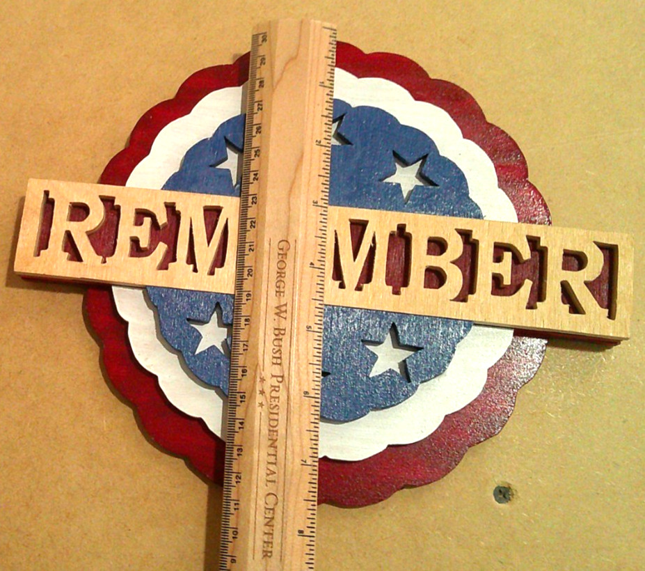 Patriotic REMEMBER Plaque Red White Blue with Stars Wood Handmade Hanger on Back