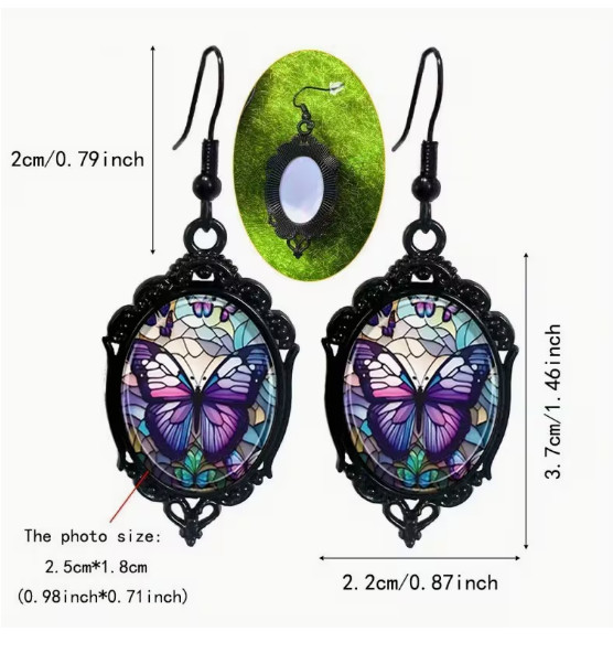 NECKLACE-3pcs Purple Butterfly Necklace with Glass Pendant and Earrings