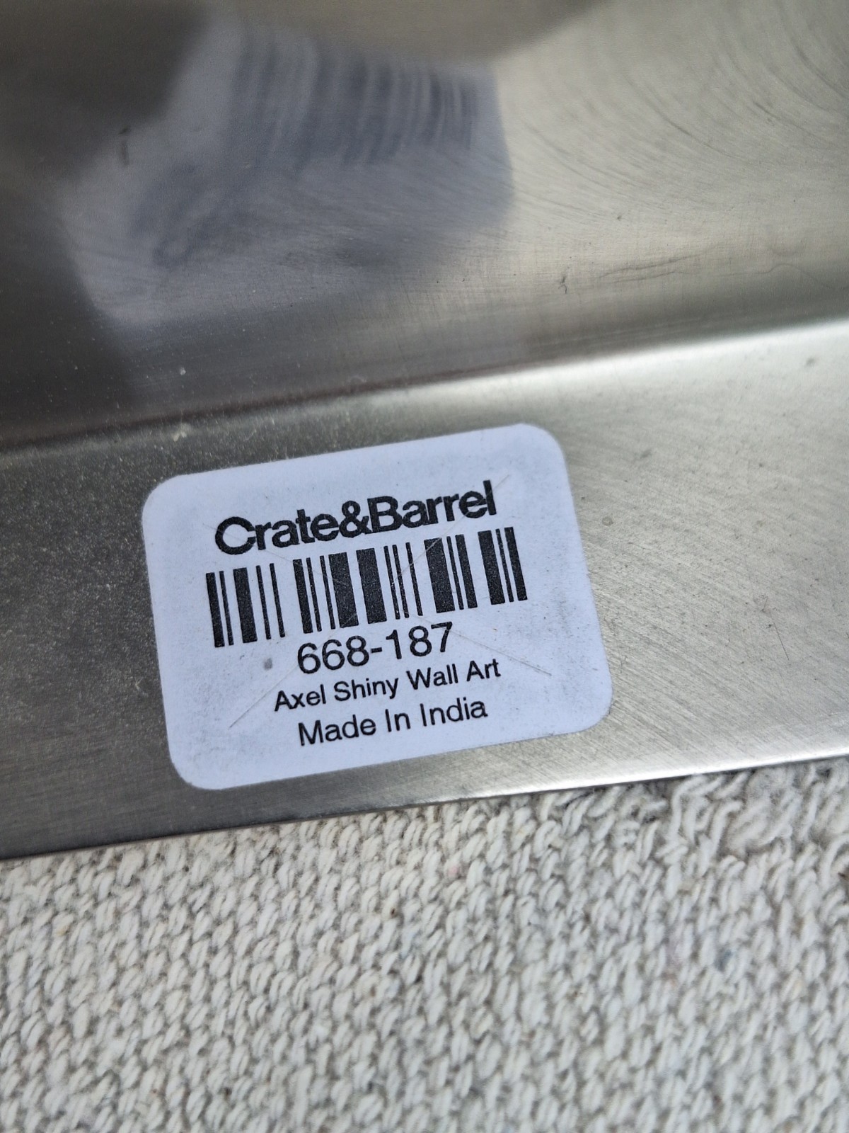Crate&Barrel Metal Wall Decor 668-187 Axel Shiny Chrome Wall Ripple Pattern Art