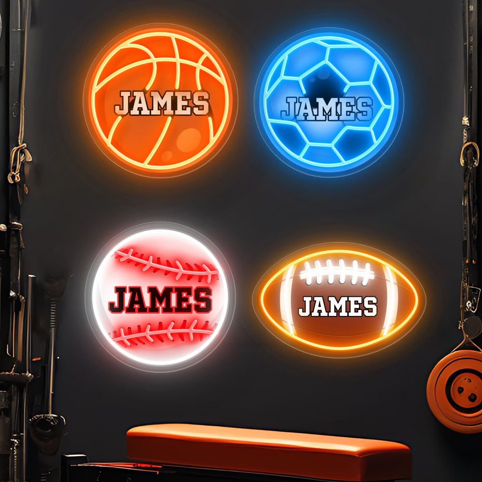 Custom Kids Name Neon Sign for Basketball Baseball Football Soccer Room Decor