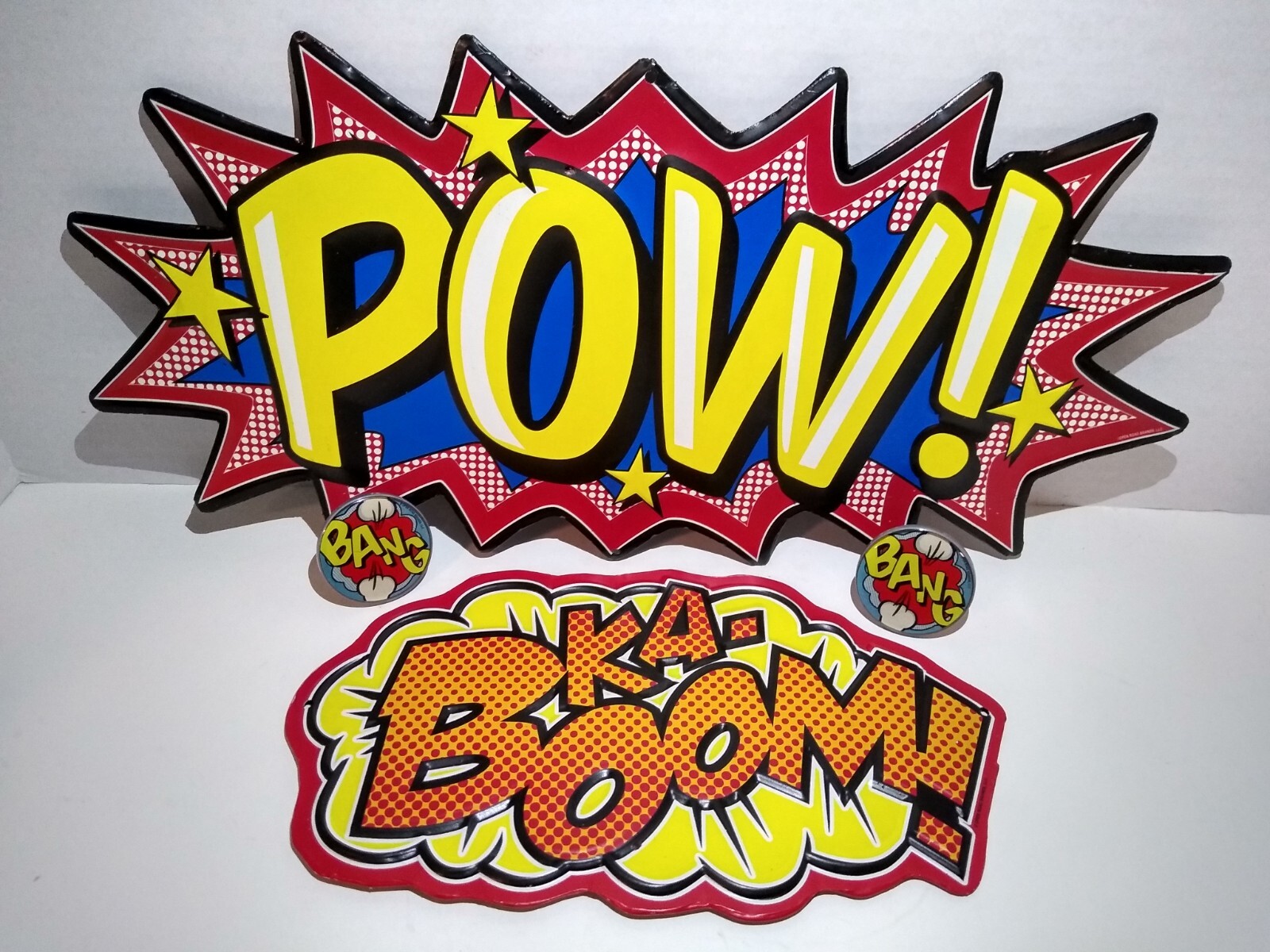 4 Piece Comic Book Hero Room Metal Signs Door Knob Hobby Lobby POW BANG KA-BOOM!