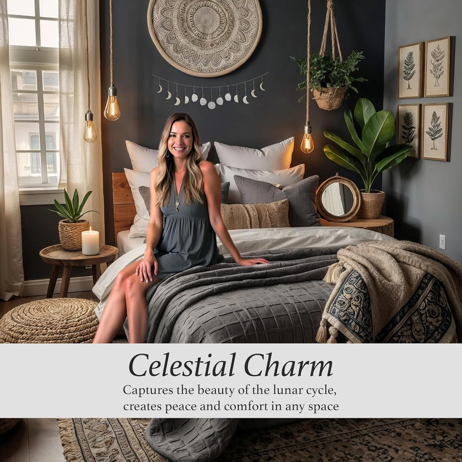 BASE ROOTS Moon Phase Wall Decor, Celestial Décor, Moon Décor & Boho Wall Décor,