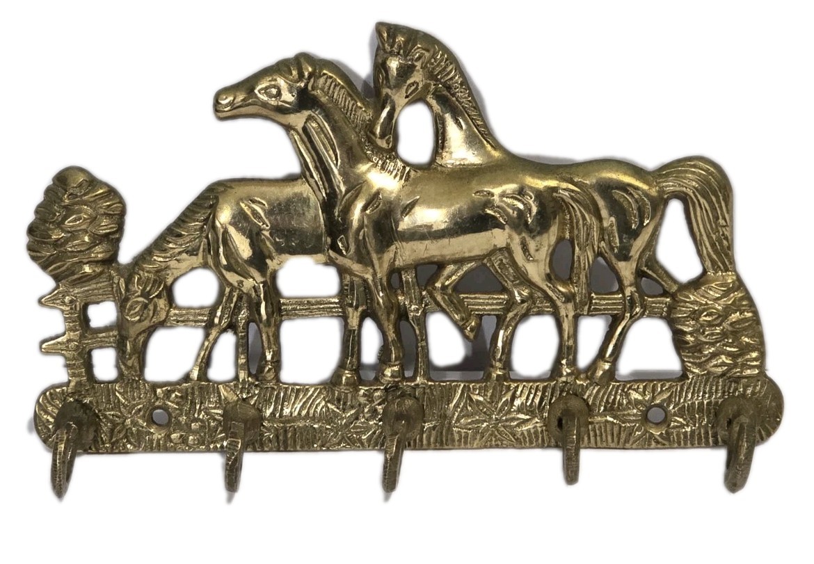 Vintage Brass Equestrian Horses Wall Hook Key Hanger Rack Western