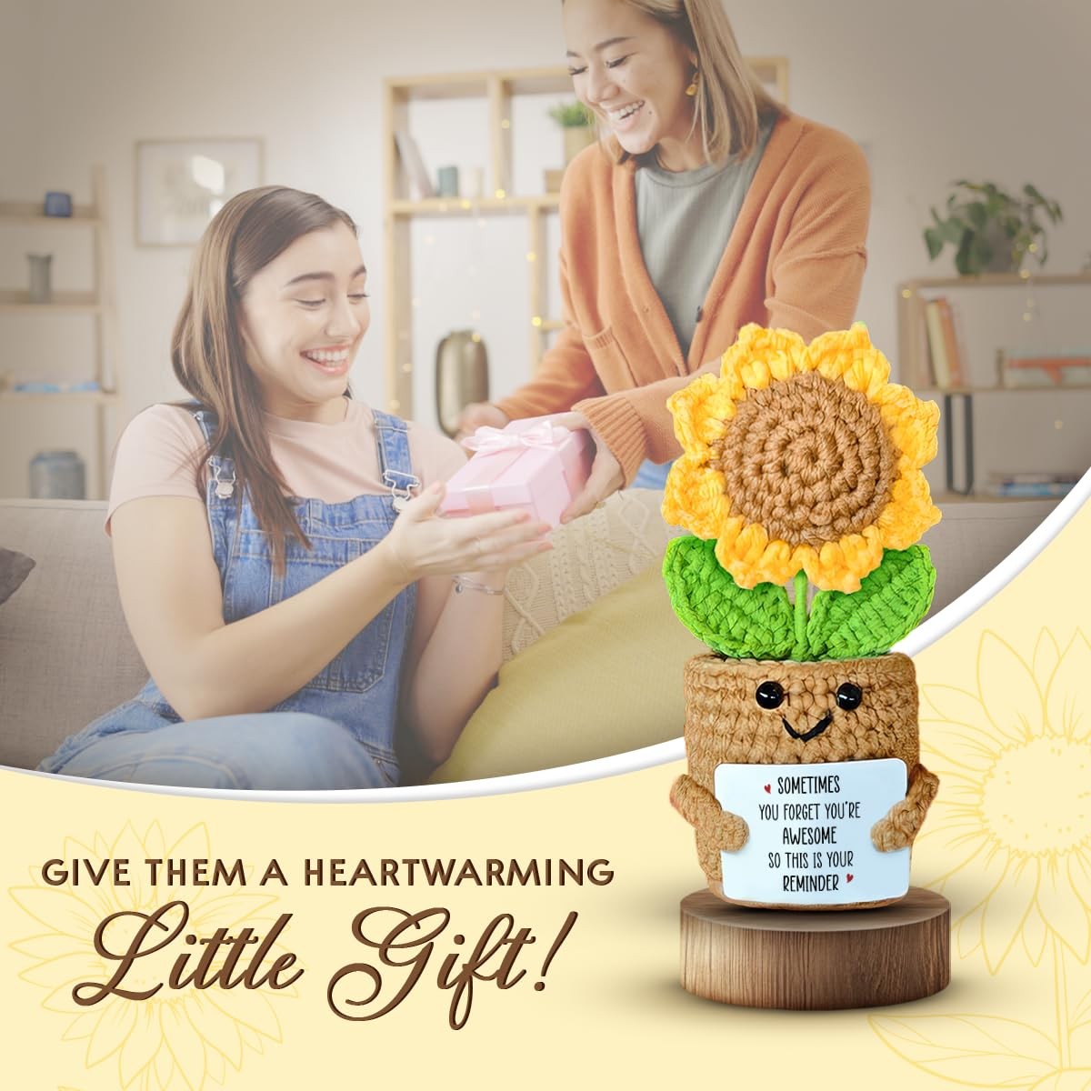 Sunflower Crochet Gift for – Friendship Positive Plant Decor, Uplifting Think…