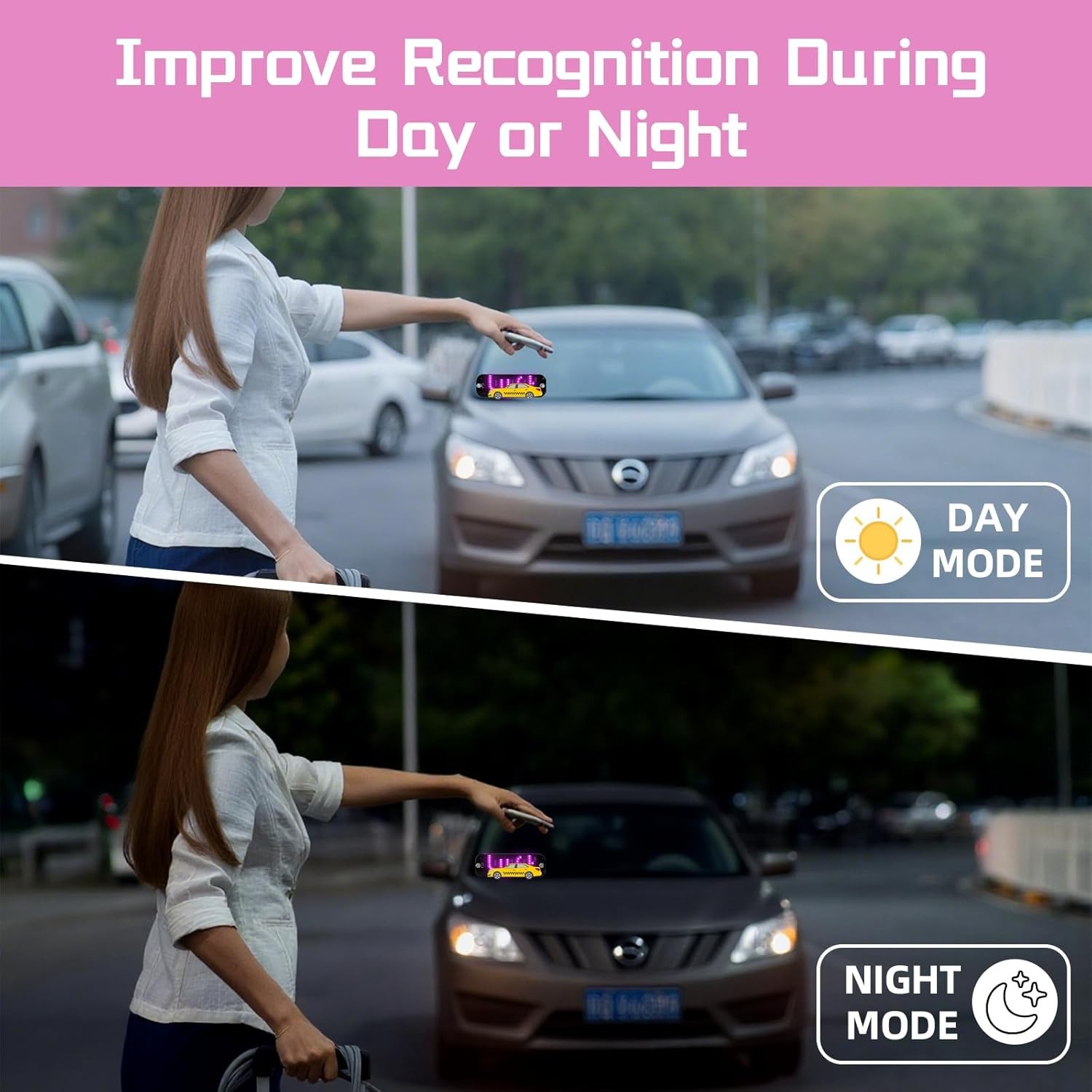 LED Light for Car, Sign Car Windshield, Taxi Decal Style B：Pink