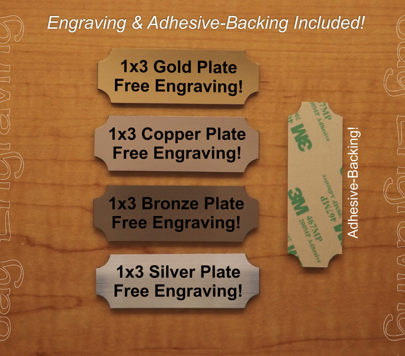 Custom Engraved 1×3-inch Gold Copper Bronze or Silver Plate Plaque Sign Adhesive