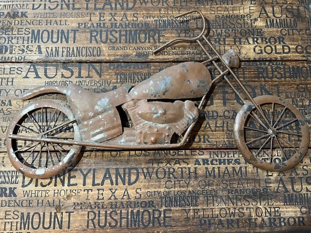 Metal & Wood Motorcycle Wall Decor 24×18 Rustic Vintage Travel Cities Sign
