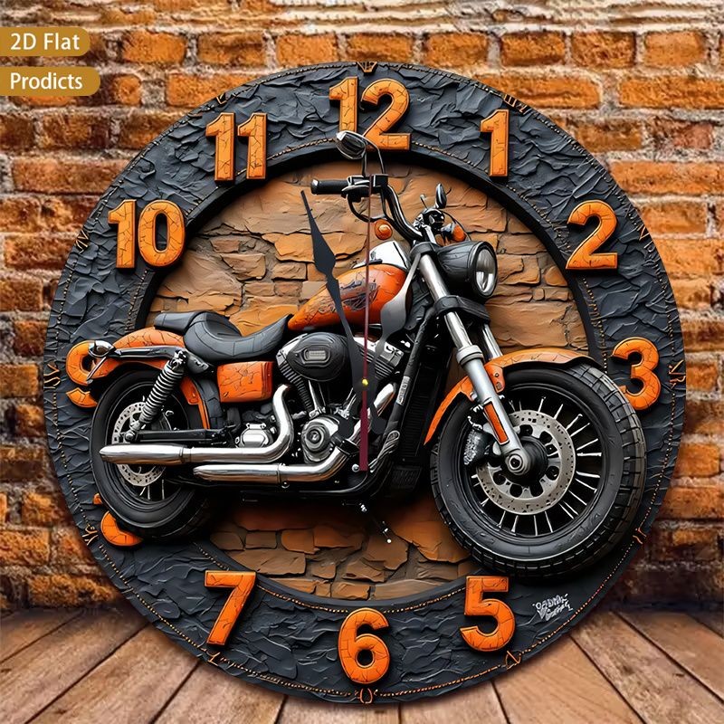 Motorcycle Wall Clock Metal Sign Rustic Biker Garage Man Cave Decor Round Plaque