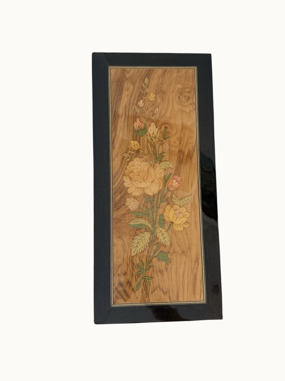 Vintage Italian Marquetry Wall Art Carved Wood Inlay Floral Violin Handcrafted