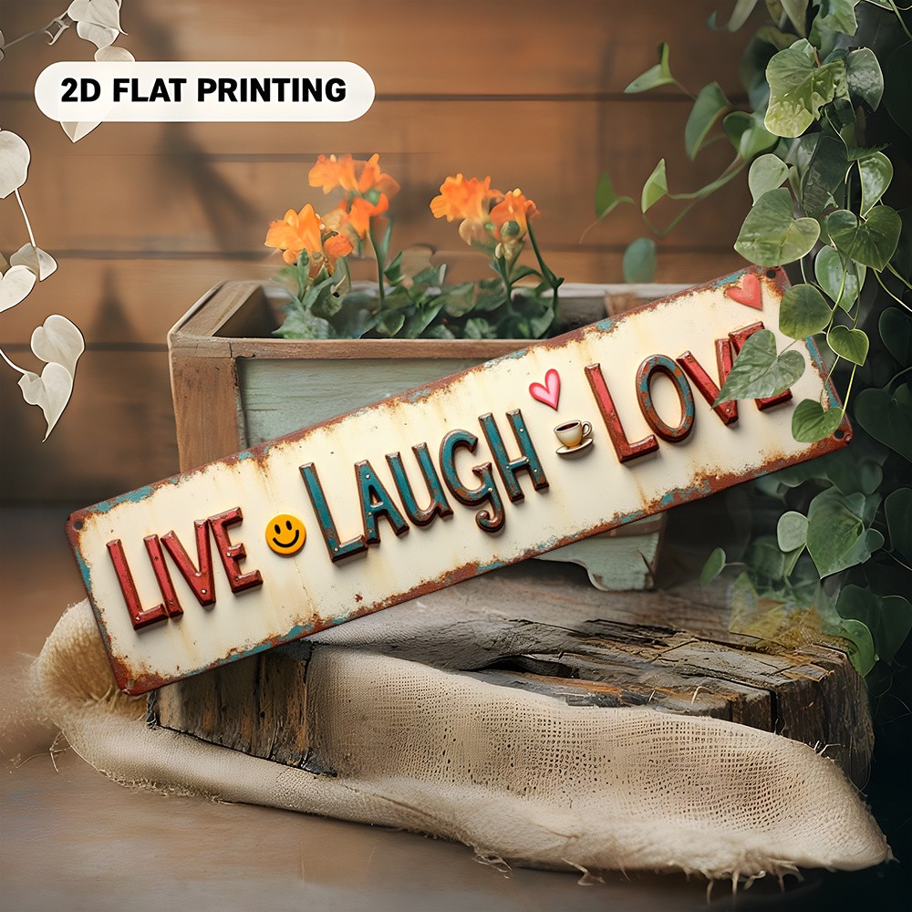 Live Laugh Love Heart Smiley Metal Sign Rustic Farmhouse Home Wall Decor Plaque