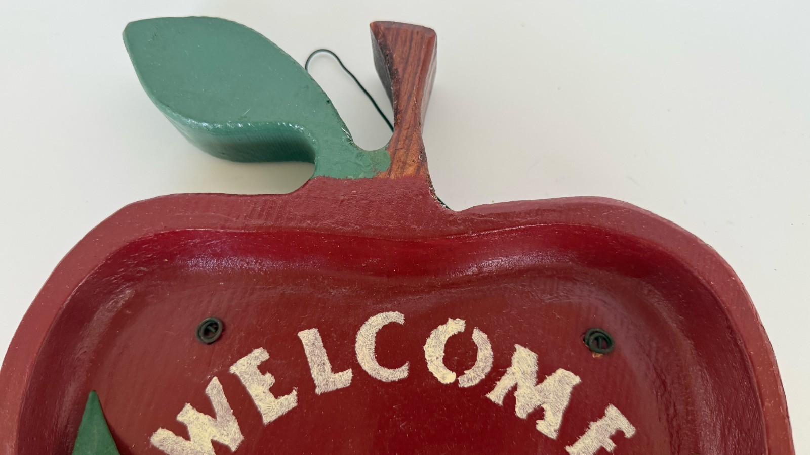 Apple Welcome Sign Wall Decor Faux Flowers Checkered Bow Country Kitchen