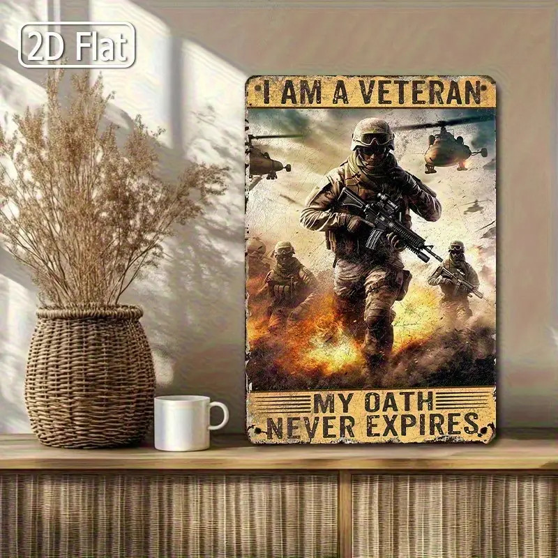 I Am A Veteran Metal Sign Military Decorative Vintage-Look 8x12in Armed Forces