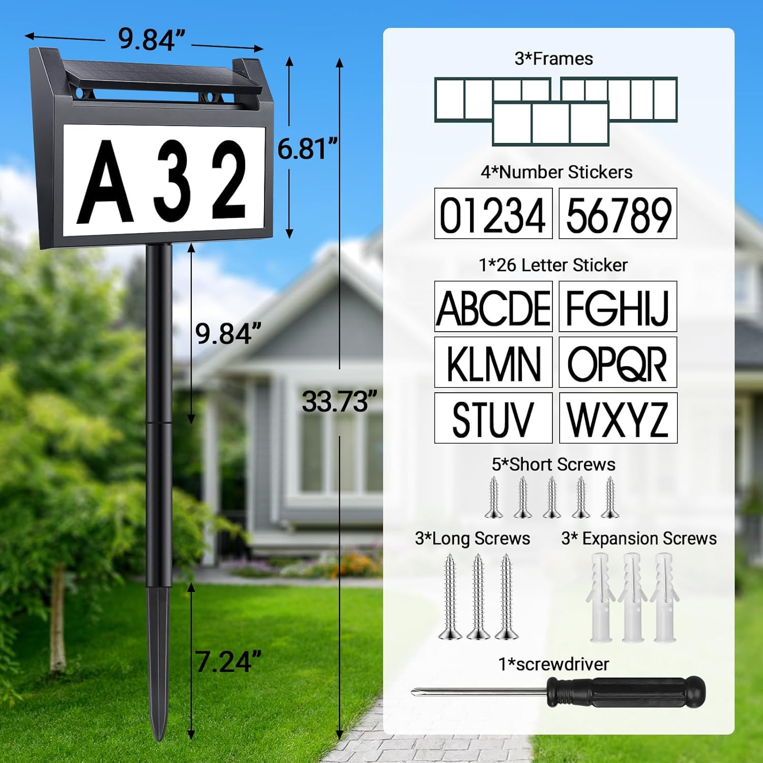 Solar LED House Number Sign 3-Color Waterproof Outdoor Yard Street Home
