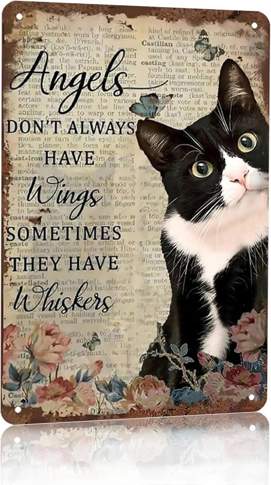 Cat Wall Art Sign Angels Don’t Always Have Wings Aluminum Sign 8×12 Funny
