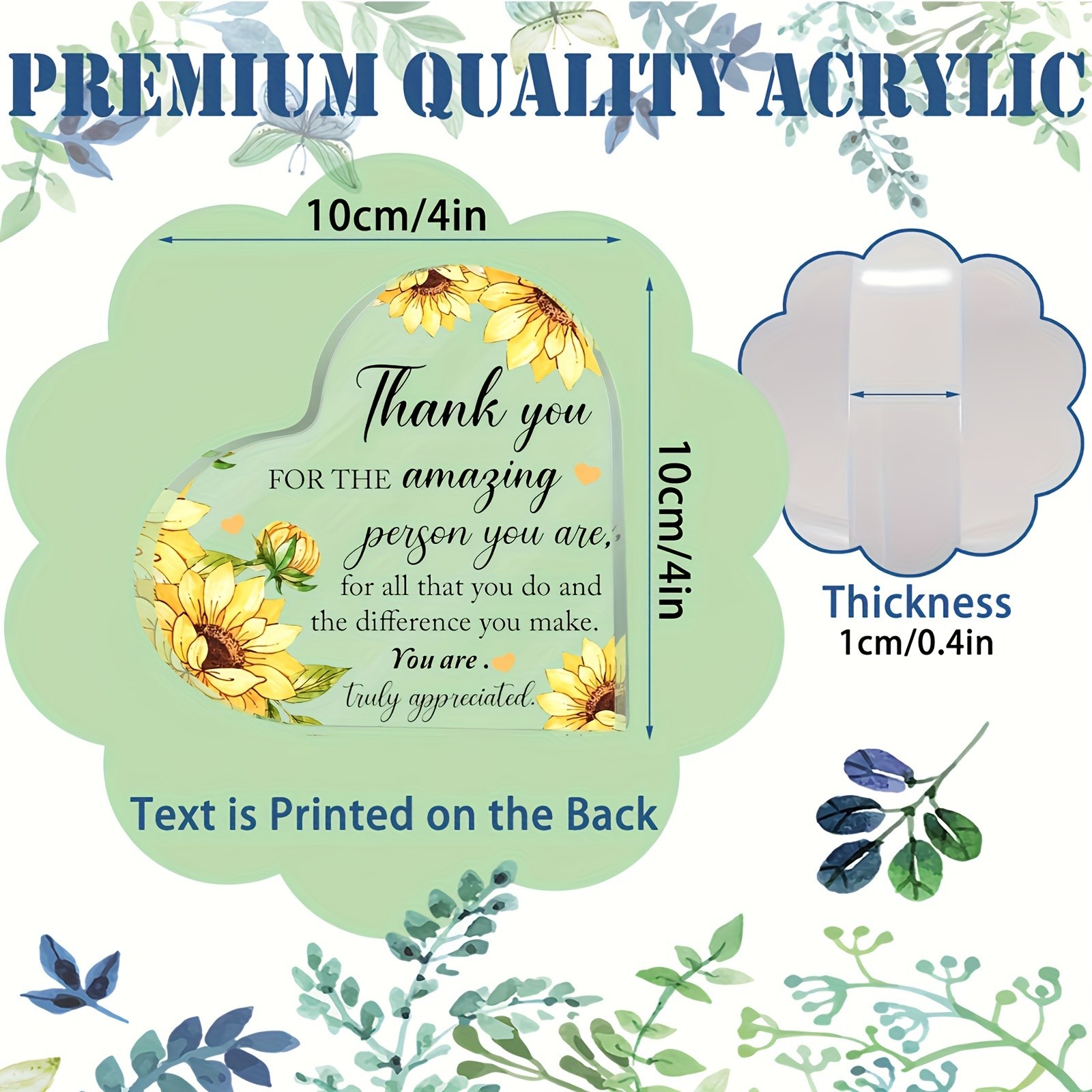 Sunflower Acrylic Heart Thank You Plaque Appreciation Teachers Loved Ones Gift