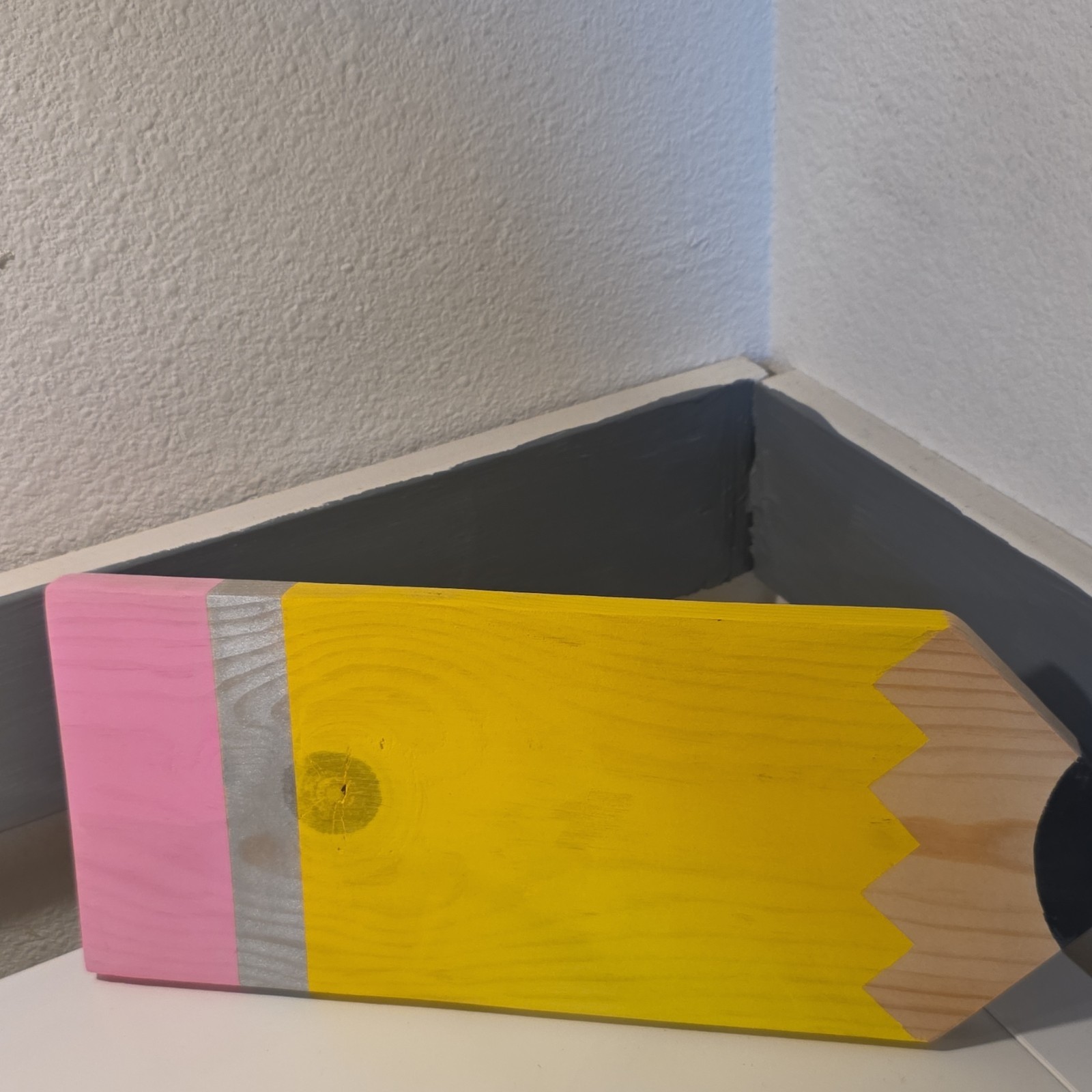 Wood Painted Pencil-Shaped Decorative Plaque Sign, Yellow Pink Gray Black