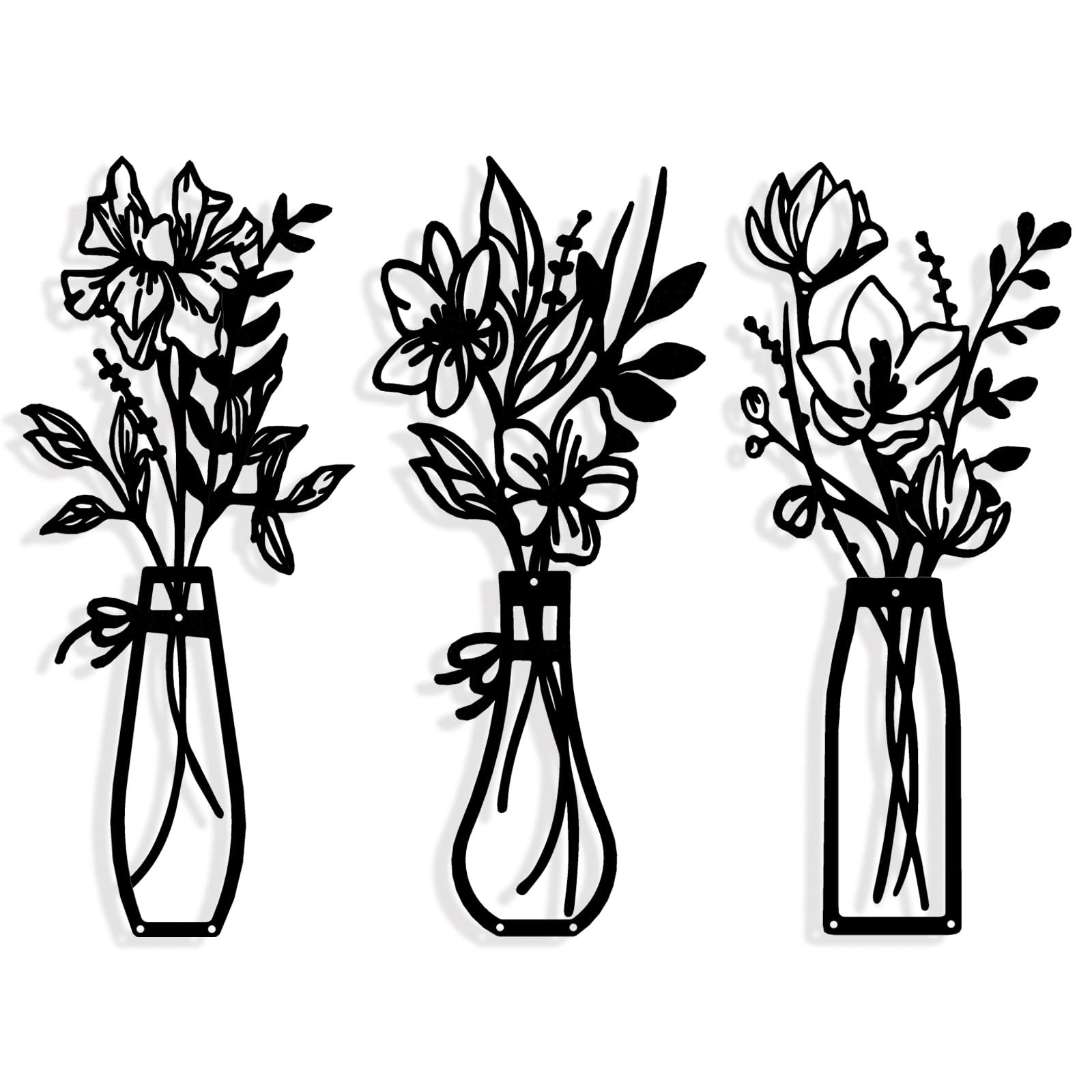 Lightweight Minimalist Metal Flower Decor Wall Art Bathroom Kitchen 3 PCS