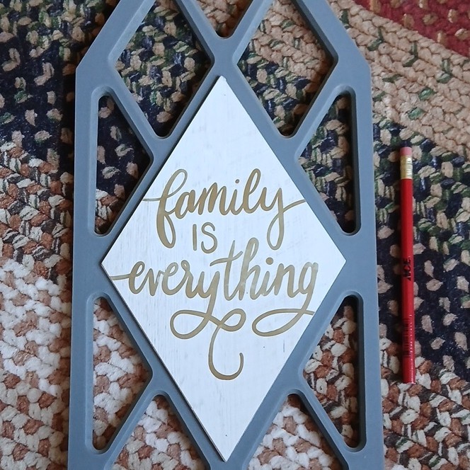Family Diamond Hanging Sign Gray White Brown Wood Leather Modern Decorative