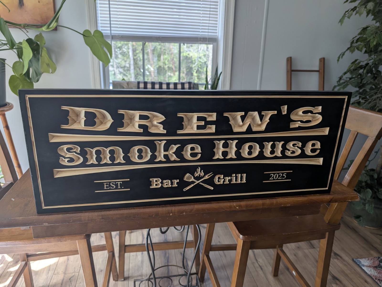 Bar and Grill Sign – Custom Name Home Outdoor Carved Wooden Engraved Wood Plaque