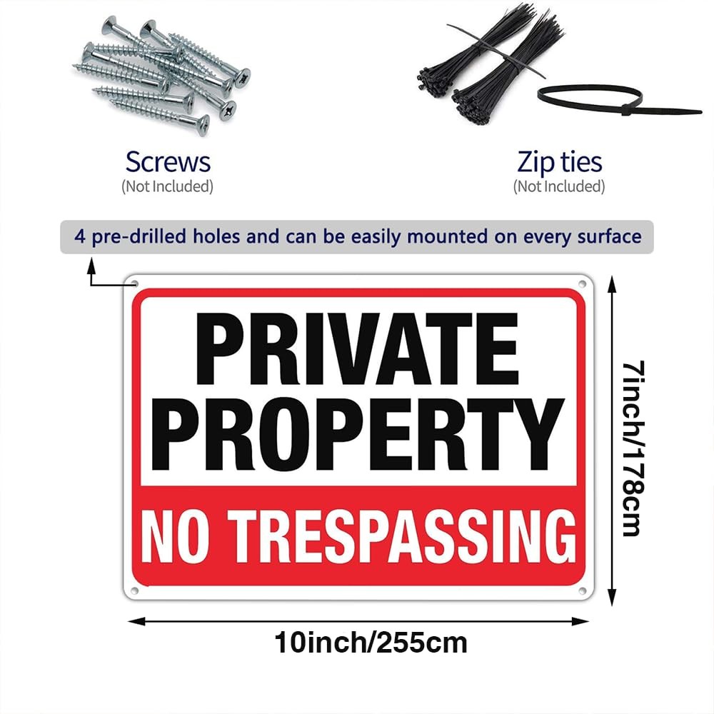 2Pack No Trespassing Signs Private Property Metal Sign 10 x 7 In Aluminum