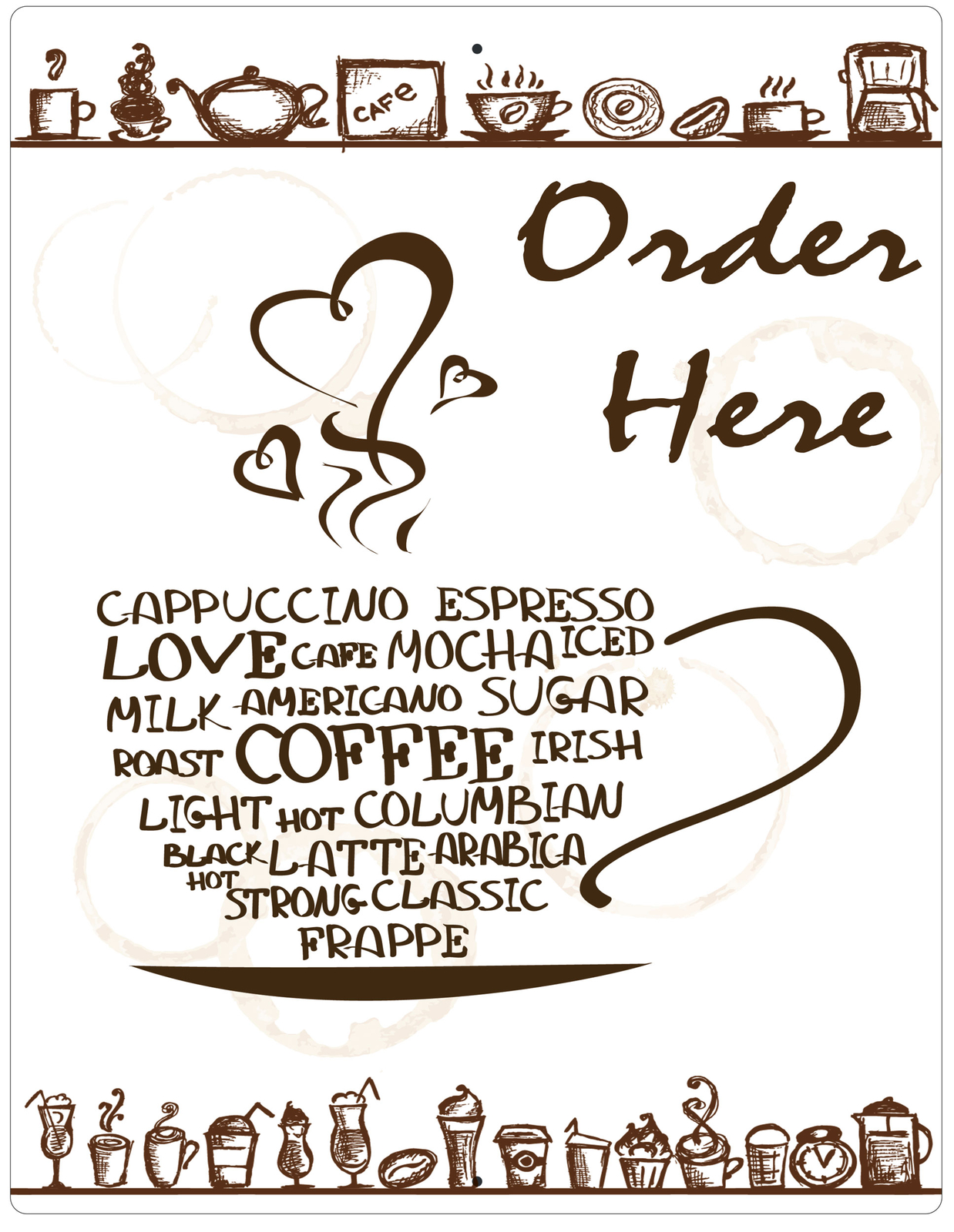 Flag Emotes Coffee Sign Aluminum 12×9 Latte Mocha Espresso Order Here