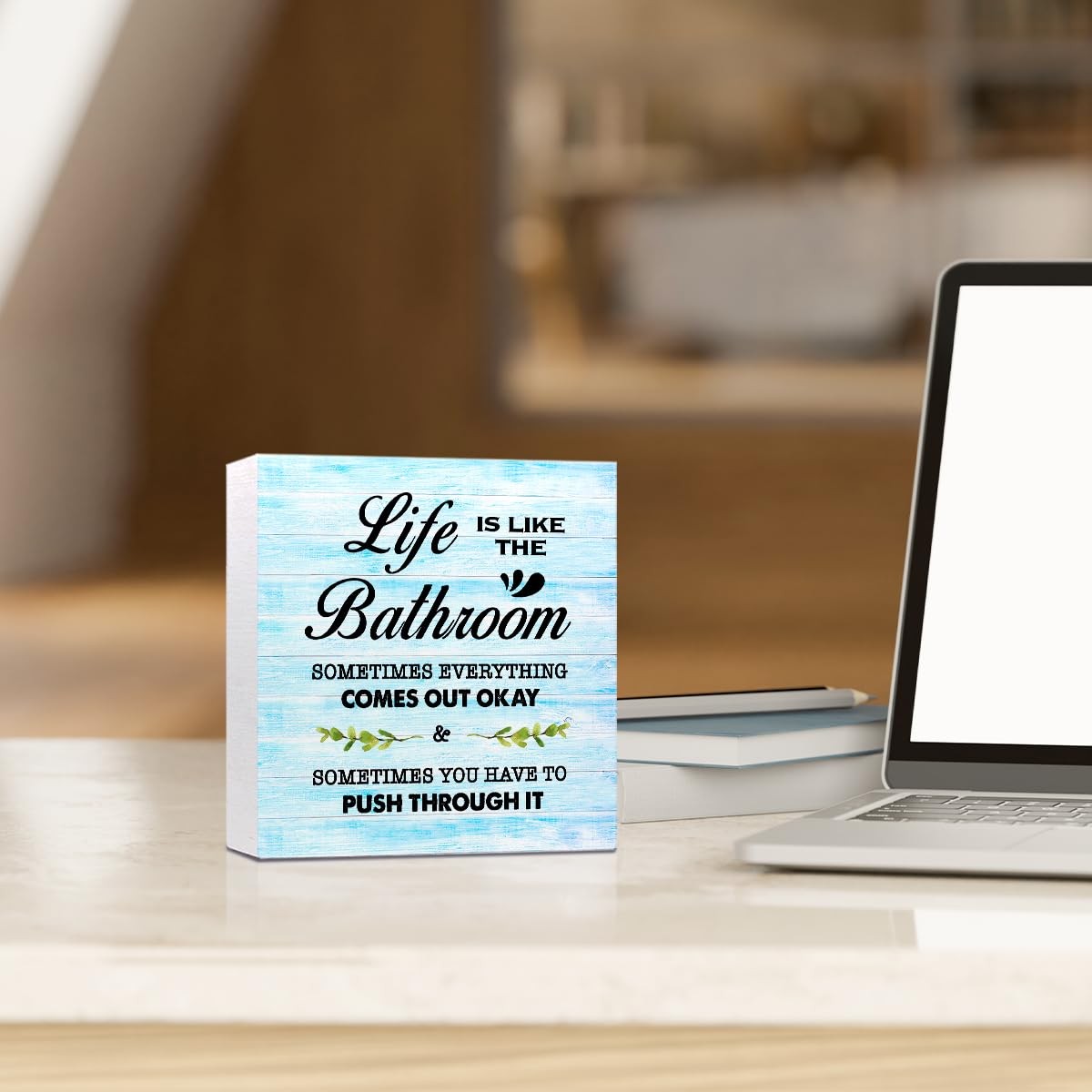 Blue Wood Life is Like The Bathroom Wooden Box Sign Desk Decor,Funny Bathroom…