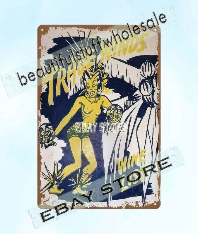 40’s Trade Winds Restaurant Wine Drink List Menu Native metal tin sign farmhouse