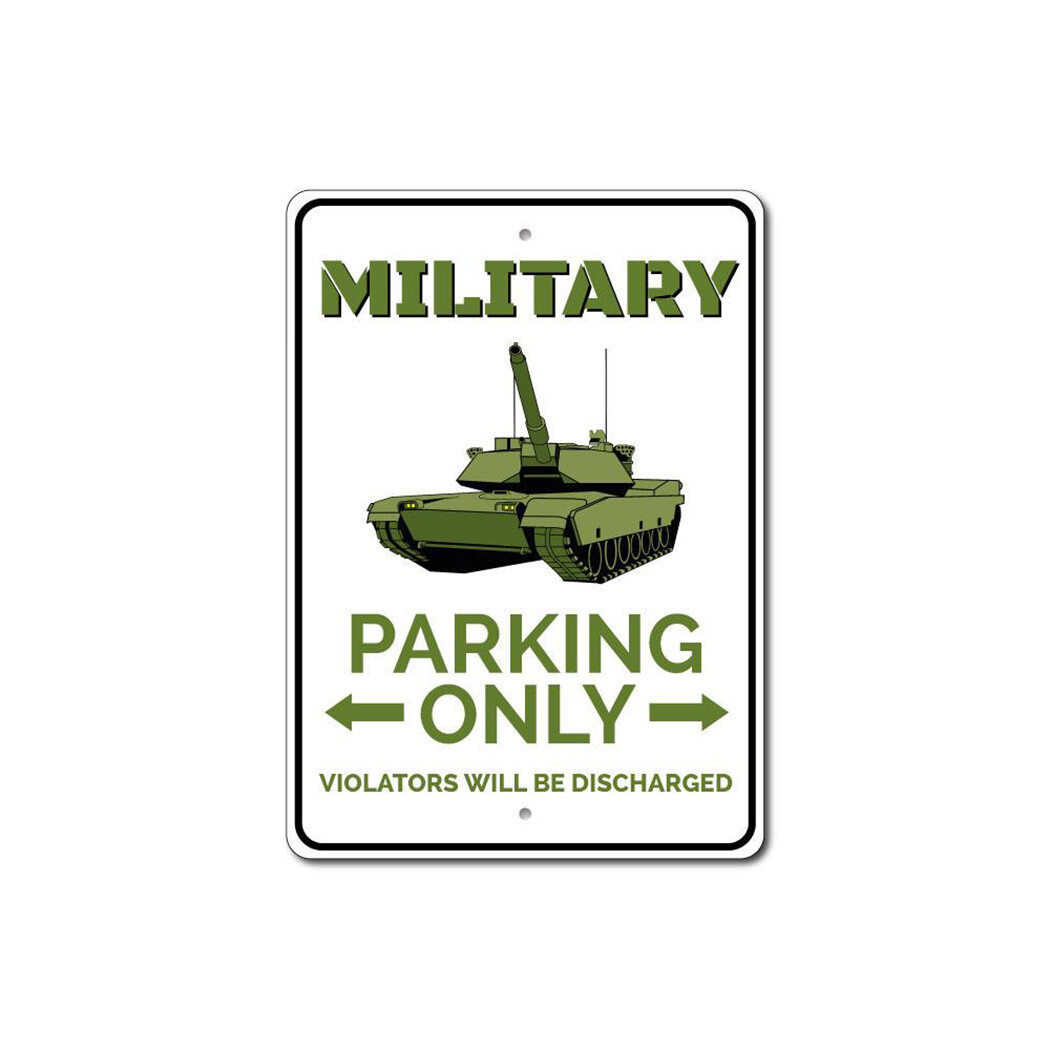 Military Parking Metal Sign Aluminum Decor American Veteran Soldier Tank Warning