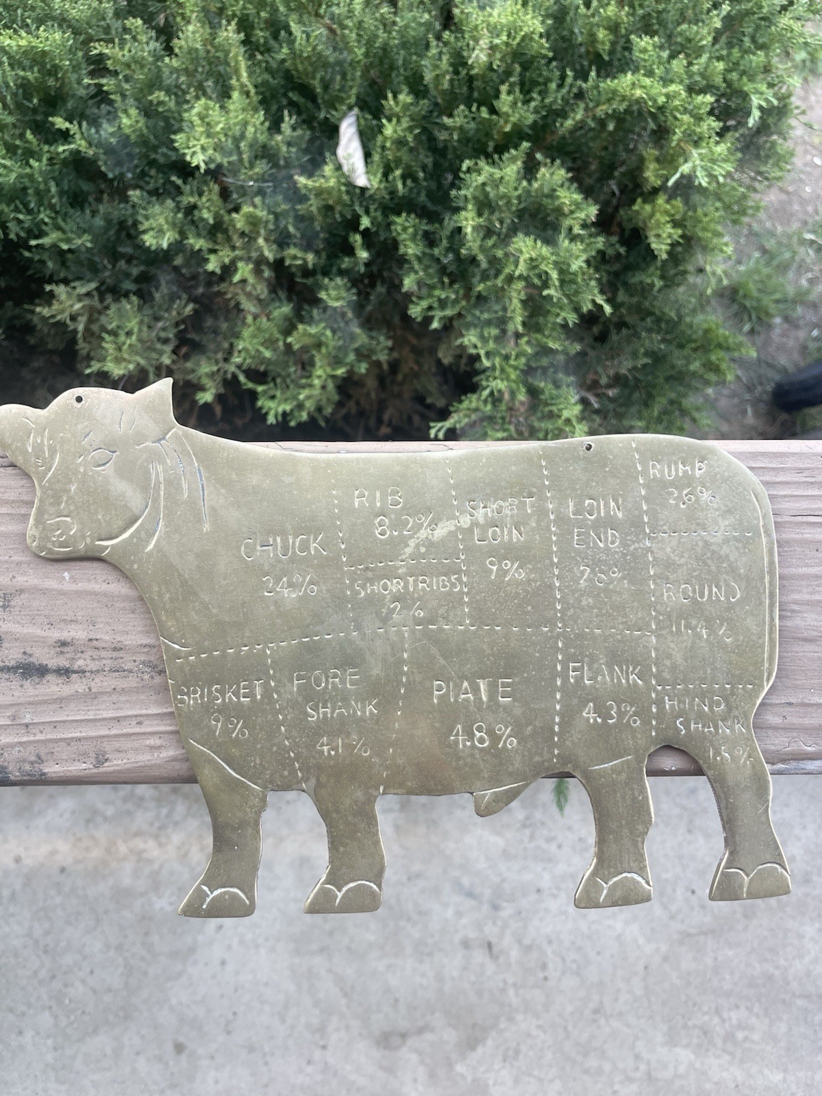 Vintage Brass Cow Butcher Cuts Wall Plaque Kitchen Decor 12” x 8”