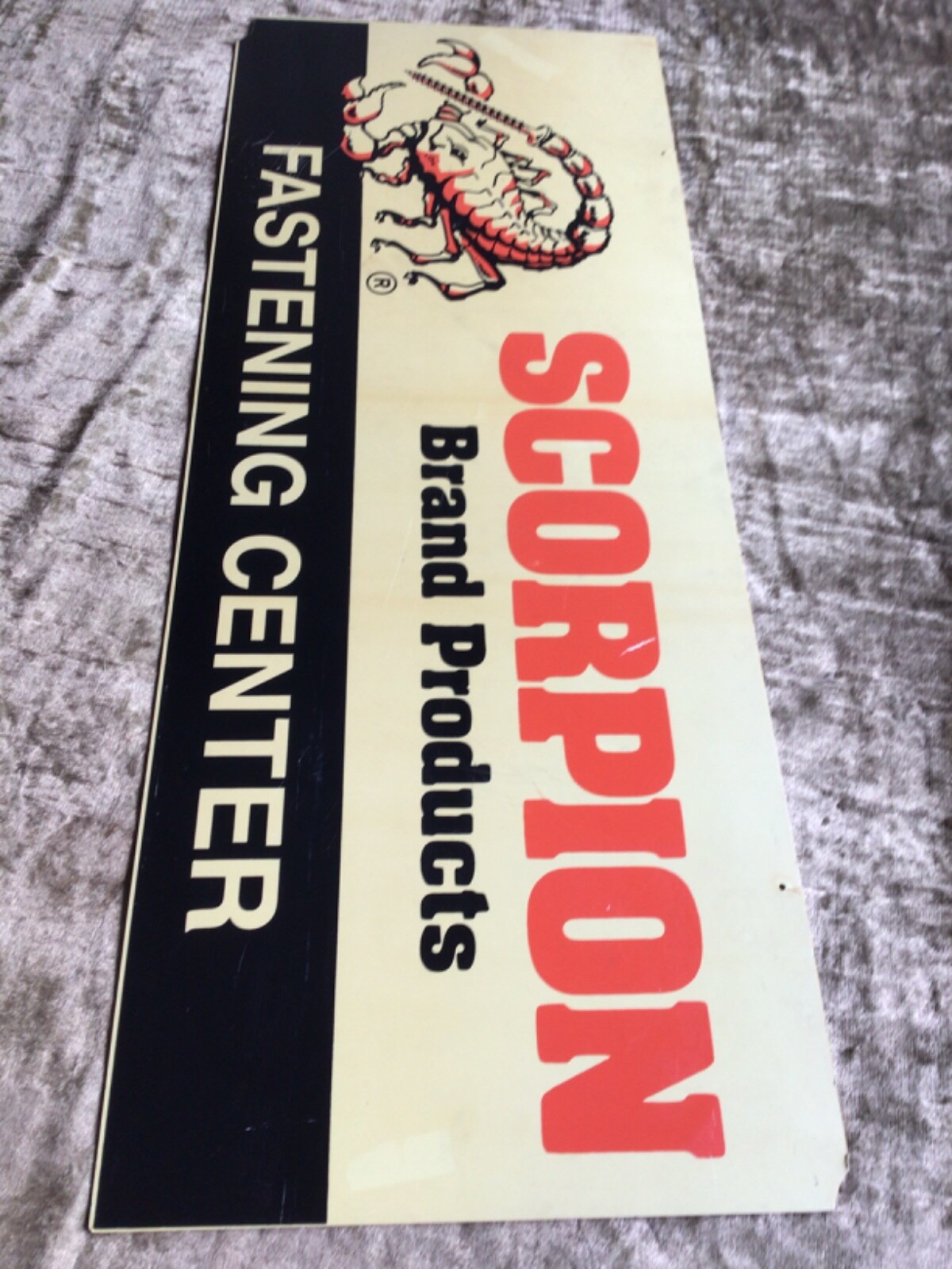 Scorpion Brand Products 2 Side Sign Fastening Center 1970s Vtg Hardware Man Cave
