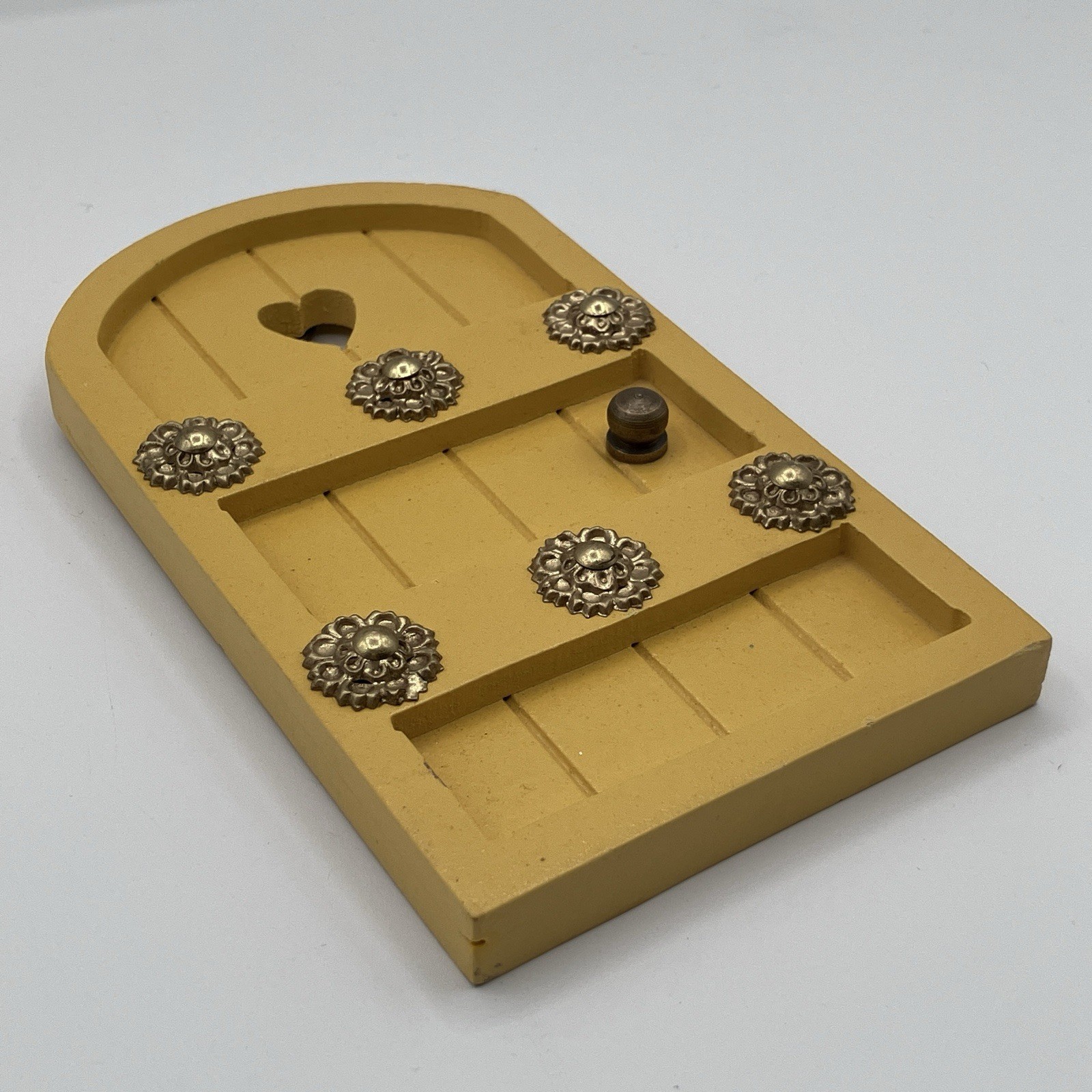 Fairy Garden Yellow Arched Heart Door Cottage Style Gold Tone Accents 6.75 in