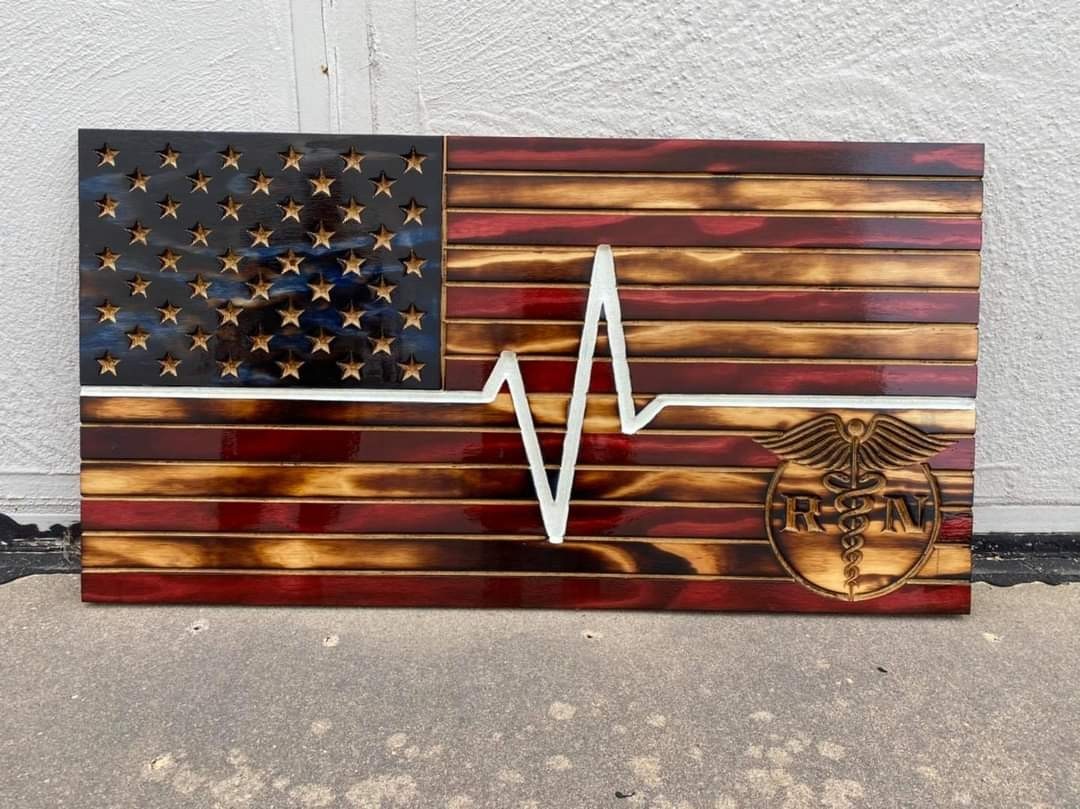 🇺🇸 Custom Carved Wooden American Flag – 24″x48″ – Handmade Rustic USA Wall Art