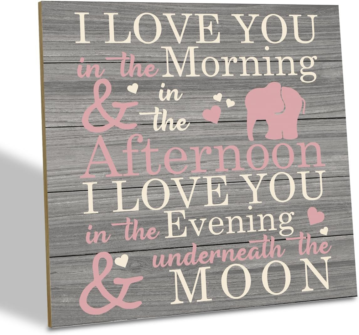Love Sign, Wood Plaque Table Art Sign 6.2 * 6.2Inch, Elephant Wood Sign for Nurs