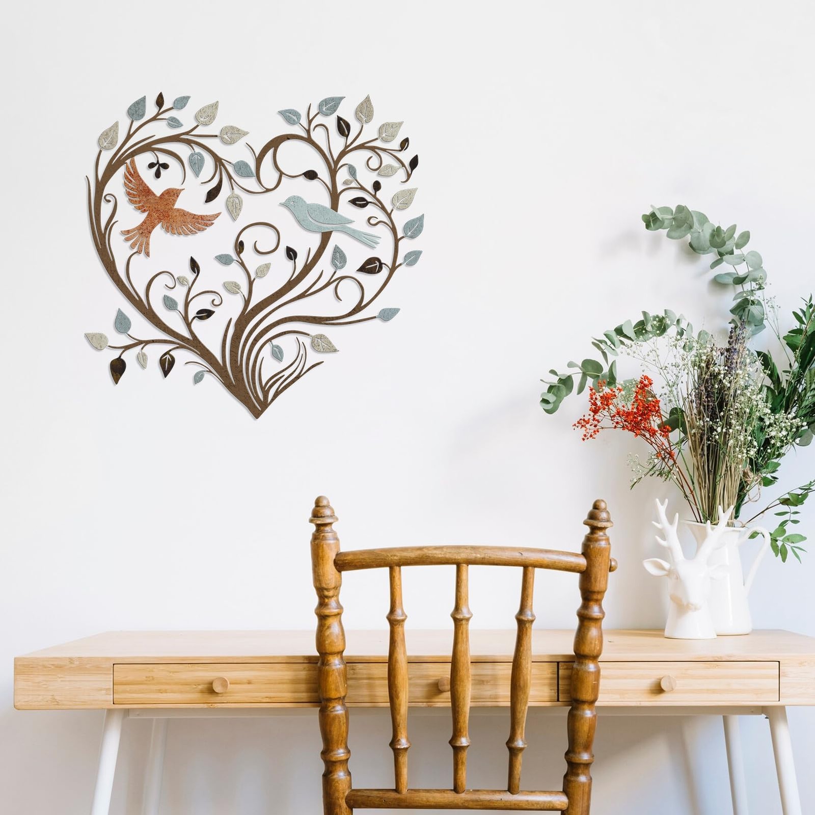 Colorful Heart Tree Metal Wall Art with Birds,Vibrant Heart Wall Decor for Li…