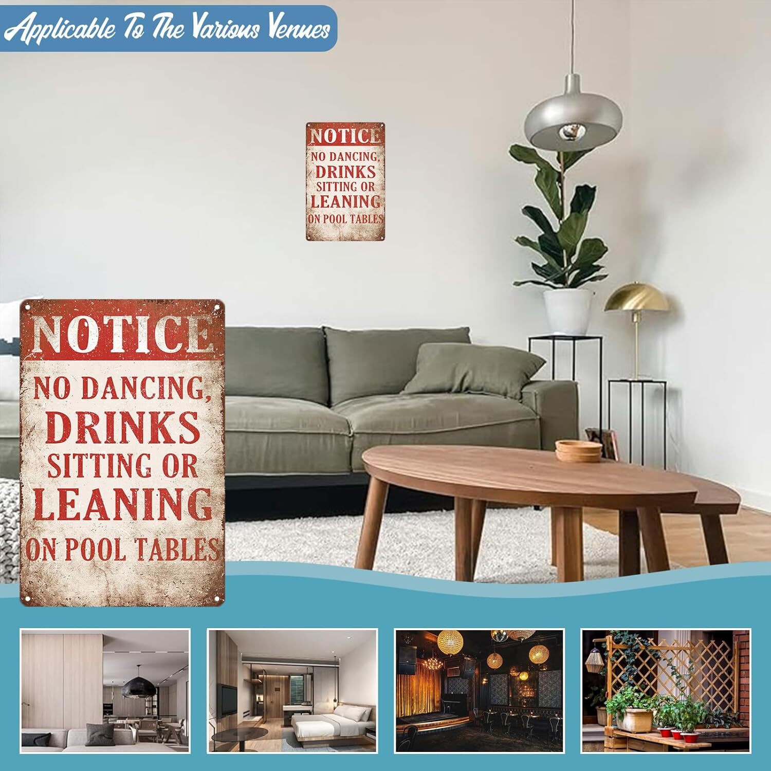 Pool Table Rules Tin Sign Billiards Room Wall Decor Notice No Dancing Drinks Sit