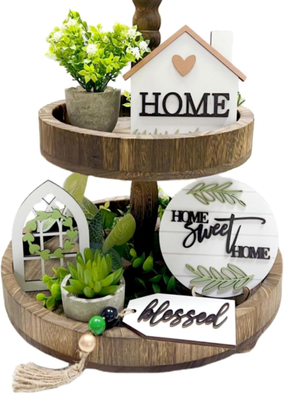 6 Pieces Farmhouse Tiered Tray Decor Beautiful Sweet Home Wood Sign Artificial