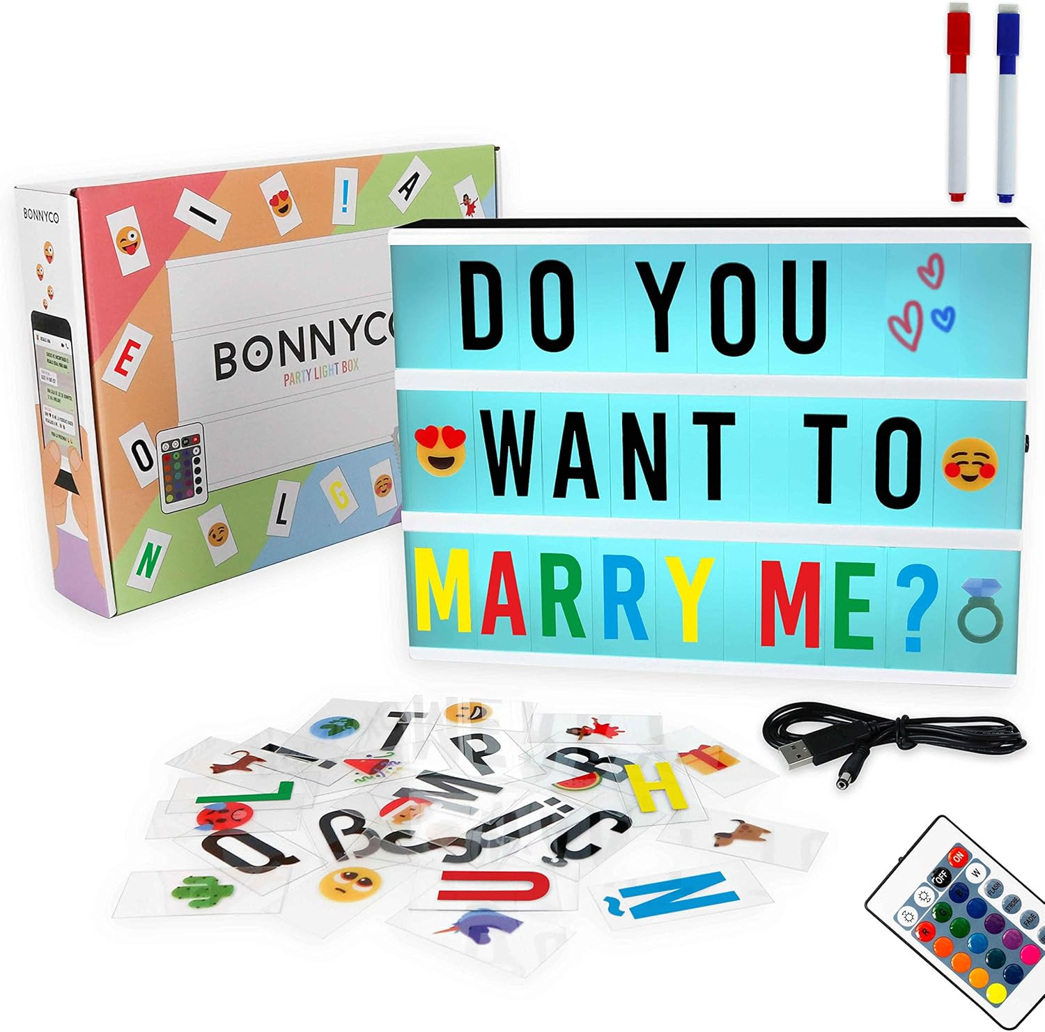 BONNYCO Cinema Light Box Color Changing with 400 Letters, Emojis, Remote Control