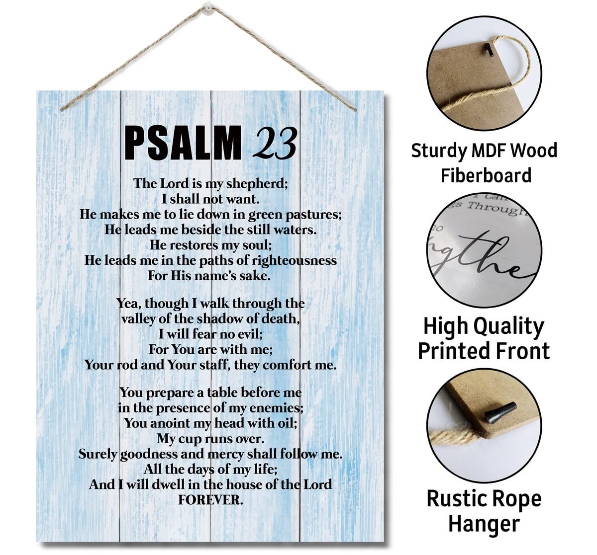 Inspirational Wood Art Sign – Psalms 23 Bible Verse Wall Decor 10×7.8 Inch
