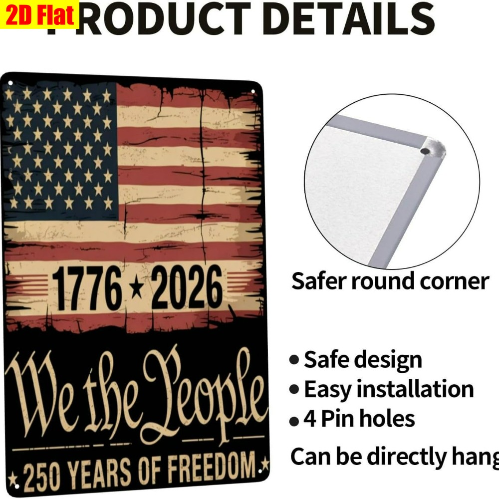 250 Years of Freedom Metal Sign American Flag Patriotic Wall Decor for Man Cave